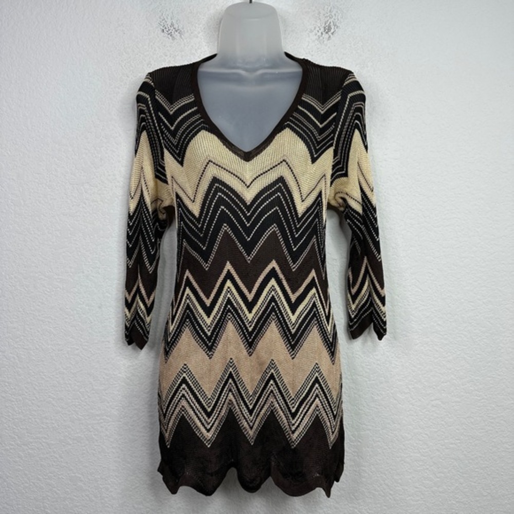 Chico's Travelers Shirt Womens Small‎ Chevron Knit Sheer Witchy Boho Whimsical